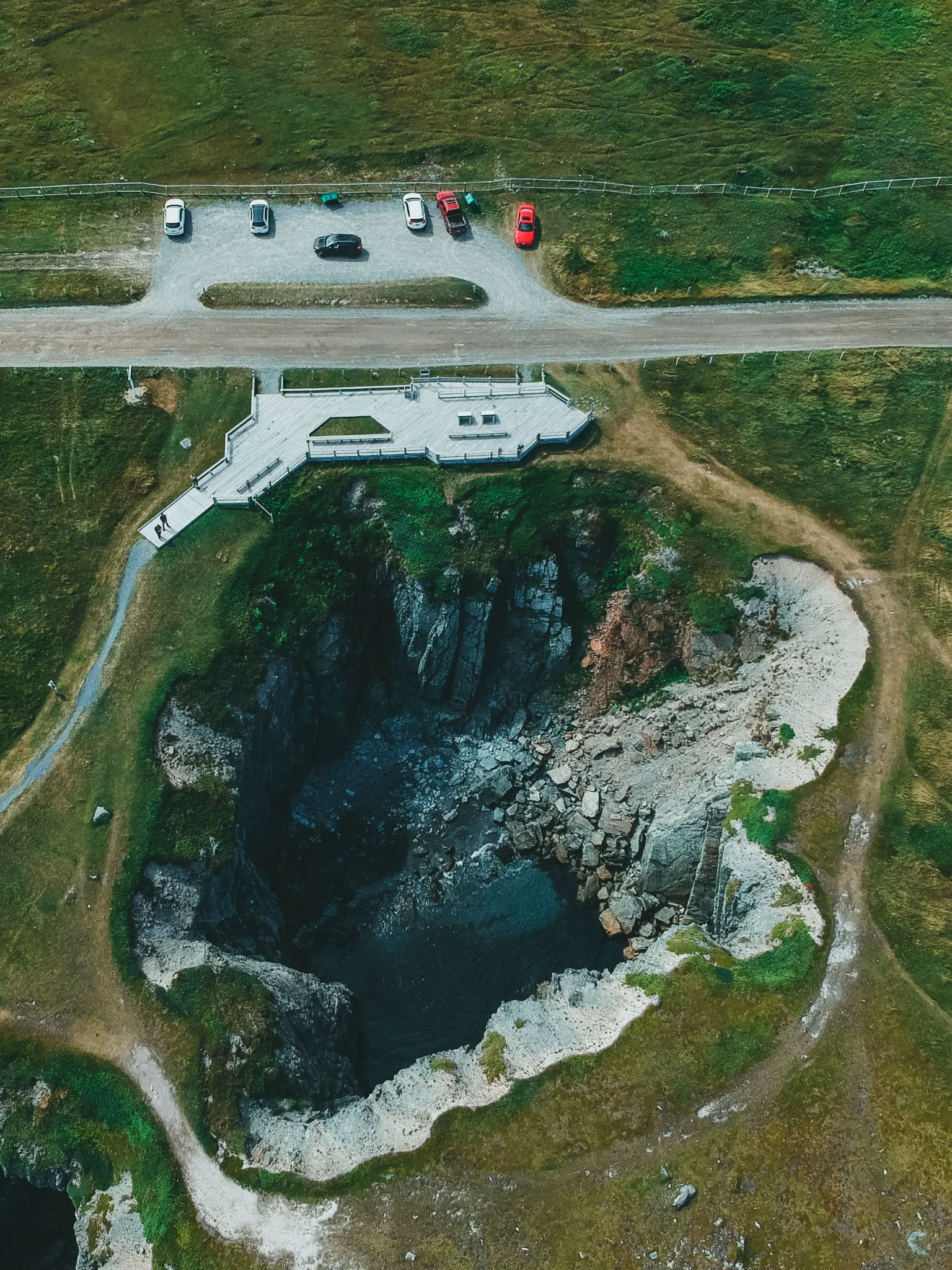 Aerial view of a sinkhole opening in the earth